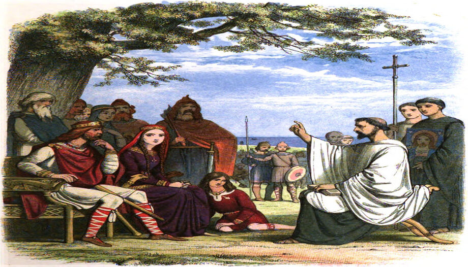 St. Augustine of Canterbury preaches to Ethelbert of Kent.