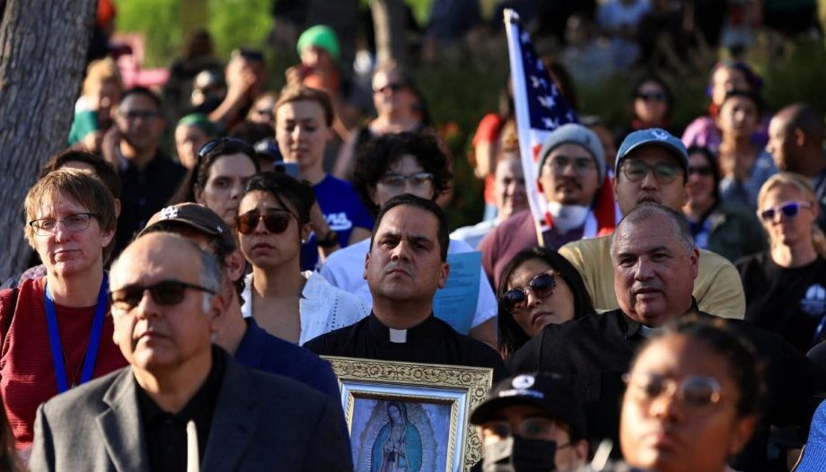 Attendees at a vigil in Los Angeles in June 2025.