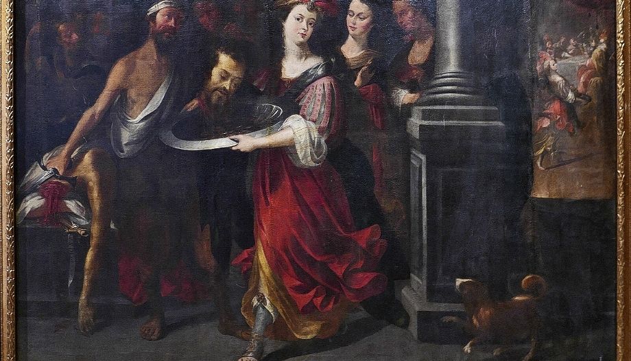 Salome bringt den Kopf des Täufers zu Herodes.