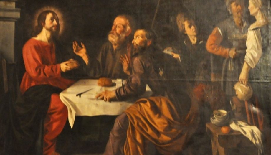 Jesus en Emaús con los discípulos.