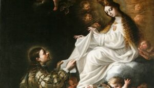 La Virgen de la Merced se aparece a san Pedro Nolasco.