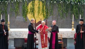 Pope Leo XIV, during his meeting with the Lebanese Church.