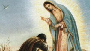The Virgin of Guadalupe appears to Juan Diego.