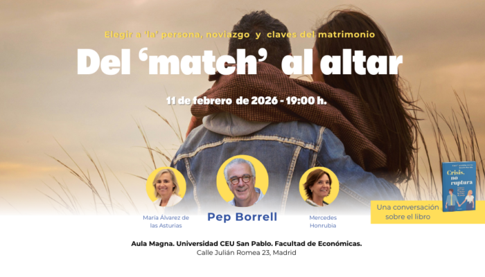 Pep Borrell, María Álvarez de las Asturias e Mercedes Honrubia parleranno di corteggiamento, crisi e matrimonio.
